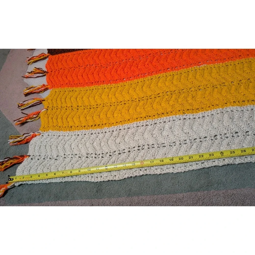Crochet Afghan Yellow Orange Brown Harvest Autumn Blanket Handmade 54X59 Vintage